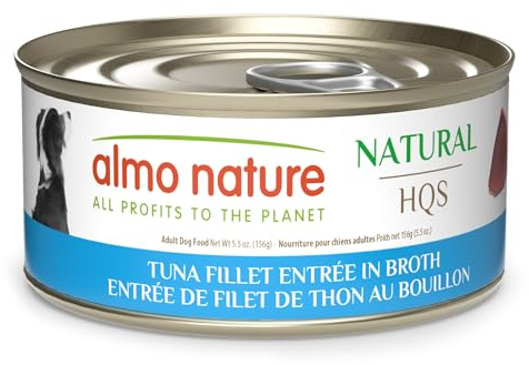 almo nature HQS Natural Wet Dog Food Tuna Fillet Entrée, Grain Free, Additive Free, Low Fat, GMO Free, 5.5oz Pack of 12