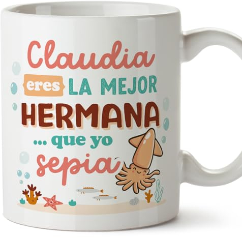 MUGFFINS Tazas Personalizadas para HERMANA - En Español - Mejor que yo Sepia - 11 oz / 330 ml - Regalo personalizable original y divertido