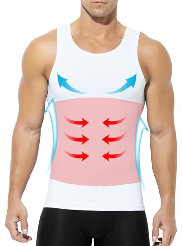 Casey Kevin Men's Compression Vest Thickened Ice Silk Shapewear 4-Way Stretch Abdominal Slimming Tank Tops for Workouts,White,Medium