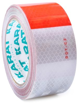 KARAT Absperrband rot weiß 5cmx10m Bodenmarkierungsband Reflektierendes Klebeband, selbstklebend & wasserdicht, zuschneidbares Warnband, Reflektorband, Signalband, Markierungsband, Sicherheitsband
