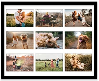 20x16 Inch 9 Opening Photo Collage Frame, Display Nine 6x4 Inch Photos, Multi Aperture Family Picture Frame, Black