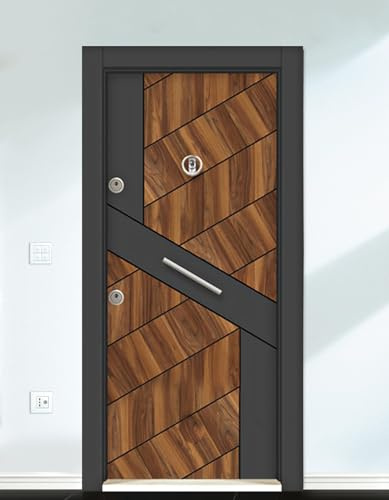Porta blindata Portone Blindato Porta Ingresso 90x200 con Spioncino Serratura Marrone con dettagli Neri PL60 (interna destra)