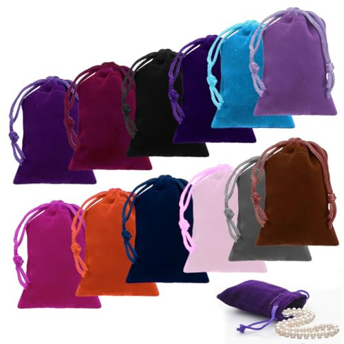 SULIUDAJI 24 Pezzi Colorful Soft Velvet Drawstring Jewelry Pouches, Sacchetti Per Gioielli,Reusable Jewelry Pouches For Banquet Wedding Gift 7X9Cm
