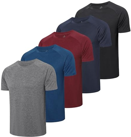 Cimic 5 Piezas Camiseta Deporte Hombre Running Manga Corta Hombre Ropa Deportiva Transpirable Basica para Gym Gimnasio 210 Black Grey Navy Blue Red S