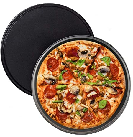 2 Piezas Bandejas Pizzas Redondas, Molde para Pizza Hornear Antiadherente Acero al Carbono, Moldes de Repostería para Bizcocho Tartaleta Pizza (Ø 22cm / 8)