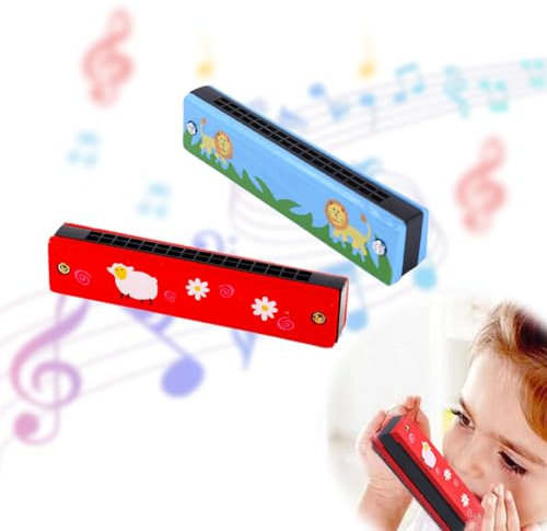 COYUN 2 Piezas Armonica Infantil,Instrumentos Musicales Infantiles,Armonica Madera Infantil,Armónica de Dibujos Animados Doble Fila diatónica Adecuado para Principiantes, Festivales Regalos