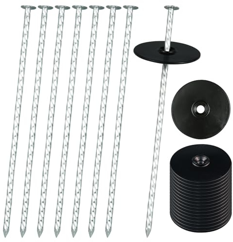 SZENSANG 100 anclajes de tierra galvanizados, 100 unidades, discos amortiguadores, antióxido, anclajes para el suelo para vellón de malas hierbas, césped artificial, vallas, estacas de jardín
