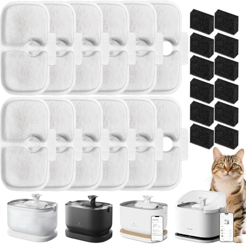 Filtre Fontaine Eau Chat Lot de 12 filtres de Rechange et éponges pour Petlibro Fontaine à Chat Dockstream WF106/ WF116/ WF105/ WF115/ WF005/ WF305 - Changement Facile - pour Fontaine à Eau pour Chat