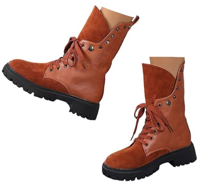 Xbemkste snörstövlar dam med platå vintage ankelstövlar biker booties med nitar western cowboystövlar ankelstövlar bekväma korta stövlar höst vinter skor