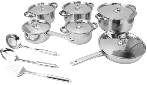 Set Pentole Acciaio Inox 18/10 con Padelle Antiaderenti, Tegame, Casseruola e Bollilatte - Batterie Pentole Professionali con Scolapasta Incorporato, Induzione, Multiuso Casa