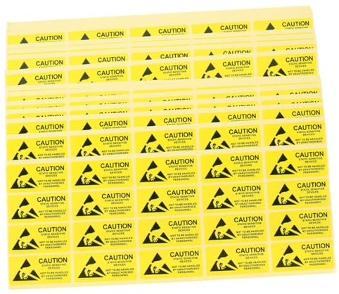 BAZEITFLOW Adesivi di Avvertenza Elettrostatica Gialli in Carta 200 Pezzi Elevata Adesività e Facile Applicazione per Dispositivi Elettrici e Etichettatura di Prodotti