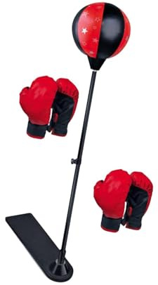 QUXVUIS Set de Agilidad y Entrenamiento con Altura Ajustable para niños. Incluye Saco de Boxeo, Guantes cómodos y Resistentes, y Pelota Boxeo con Soporte.