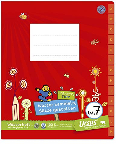 Formati Register-Wörterheft W.7 Quart 40 Blatt, 10 mm liniert mit Mittelstrich aus 100% Recyclingpapier