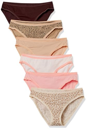 Amazon Essentials Bas de Bikini en Coton (Grandes Tailles Disponibles) Femme, Lot de 6, Impriméanimaux/Léopard/Multicolore/Rayures, 40
