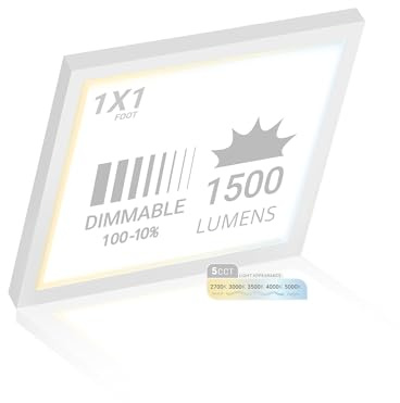 NUWATT 1x1 FT LED Square Surface Mount Panel, 5CCT 2700K/3000K/3500K/4000K/5000K Selectable, 1500LM 18W, Internal Driver, Dimmable Flat Panel, 120V, CRI90, 12 Inch Flush Mount Ceiling Light, 1 Thick