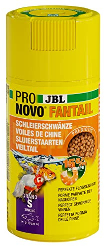 JBL PRONOVO FANTAIL GRANO, huvudfoder för slöjsvansar och odlingsformar för guldfisk från 3–10 cm, fiskfodergranulat, klickdoserare, storlek S, 100 ml
