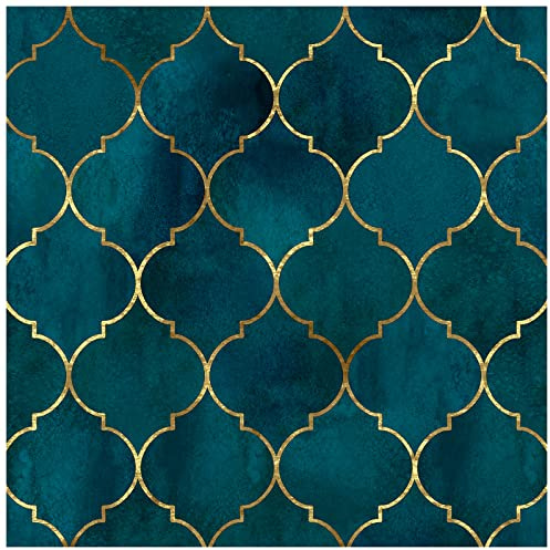 HAOKHOME Peel and Stick Wallpaper Geometric Graphic Trellis Emerald/Sapphire Blue/Bronze Removable Contact Paper for Home Bathroom Decorations 17.7in x 9.8ft