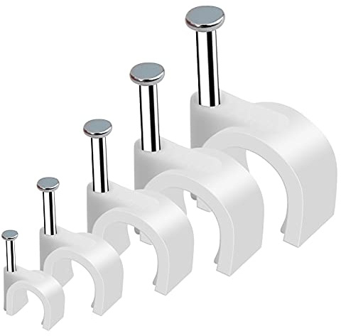 500pcs Cable Clips with Steel Nail in Cable Clips White 4mm 5mm 6mm 8mm 10mm Cable Wire Clips Cable Wall Clip Wire Staples Cord Clips for Wall Coaxial Cable Staples RG6 RG59 CAT6 RJ45 Wire Clips