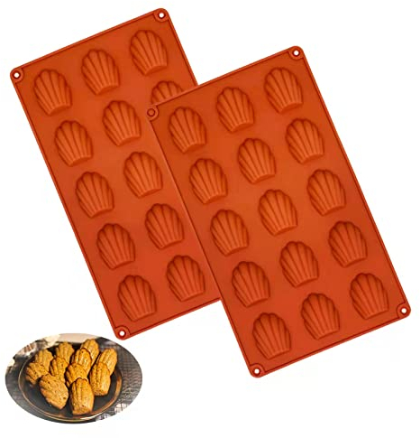 2 Stücke Mini Madeleine Backformen, Silikon Madeleines Backformen, Bärentatzen Backform für Kuchen, Schokolade, Süßigkeiten, Kekse, 15 Hohlräume (Rot)