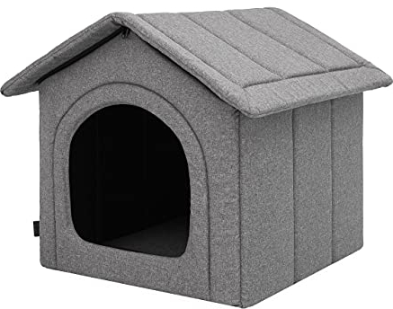 Hundehaus Hundehütte für kleine Hunde - Katzenhaus, Katzenhöhle - mit herausnehmbarem Dach - Tierhaus für Katzen und Hunde für Drinnen/Indoor - Graphit - 44 x 38 x 45 cm [R2 / M]