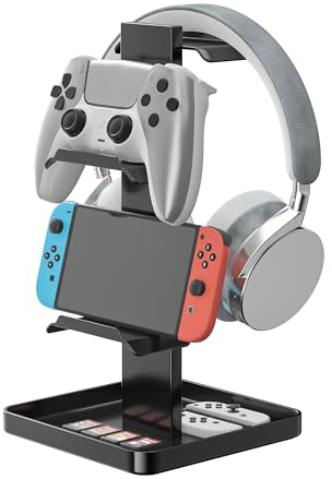 jockcaras Kopfhörer Ständer Metall Controller Halter: Verbesserter Stabiler Controller Halterung - Gaming Headset Ständer Mit Unterem Stauraum Für Kopfhörer Controller Switch iPad Ps4 Ps5 Handy.