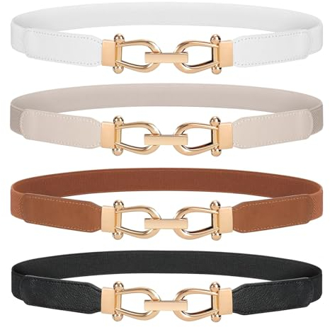 JasGood 4 Stück Skinny Elastischer Taillengürtel - Dünner Damen Vintage Mode Dehnbarer Stretch Gürtel Mit Goldener Schnalle