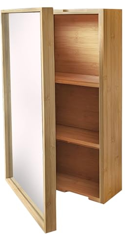 osoltus Spiegelschrank Badschrank mit Tür Bambus 60x35x14 cm