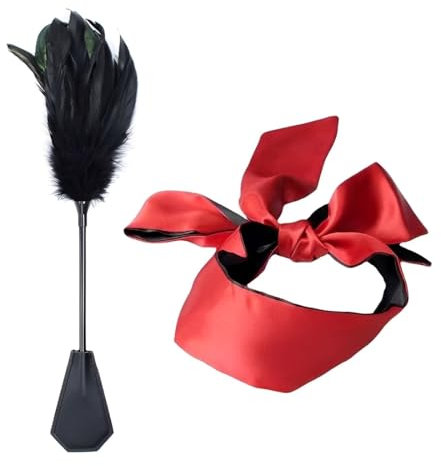 AOEVUIR 1 Set Deluxe Federkitzler Liebes Feder Leder Flogger Peitsche Bondage Paddel Set Bettfesseln Sexspielzeug mit Augenbinde Augenmaske