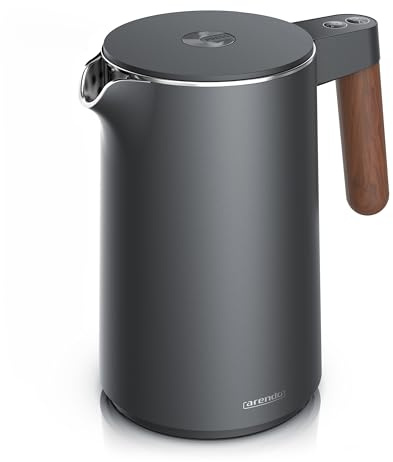 Arendo - Wasserkocher mit Temperatureinstellung - Edelstahl - 45°C - 100°C - 1.5 Liter - Doppelwand - BPA frei - Warmhaltefunktion - Teekocher mit Temperaturanzeige - Griff Cool Touch - Cool Grey