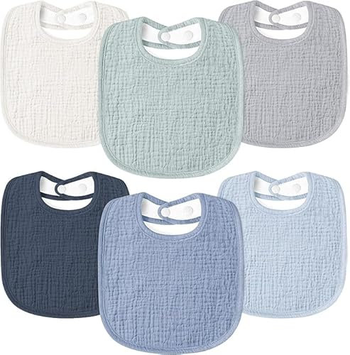 Susurration Lätzchen Baby Musselin Halstuch Baby Weiche Verstellbare Quadratische Sabberlätzchen 6 pack für Unisex Mädchen & Jungen (Blau)