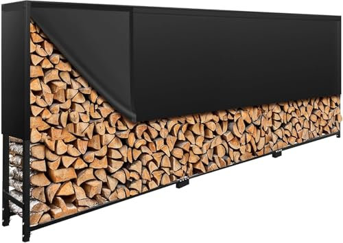 WIELS® Brennholzregal außen 300x25x115cm, Kaminholzregal Metall + Abdeckung, Kaminholzunterstand 1050kg Wasserdichter Holzlager Holzstapelhilfe für Garten Terrasse (300x25x115cm)