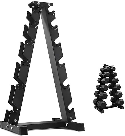 FK Sports 6 Tier Dumbbell Rack – Heavy Duty Steel Weight Stand, 200KG Capacity Hex Dumbbell Tree, Compact Home Gym Storage Holder, Black