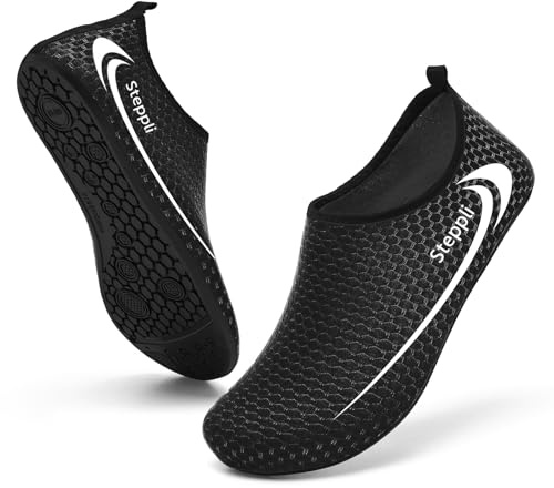 Steppli Water Shoes Beach Swim Pool Wet Weitsuit Non Slip for Men Women Black EU38/39=UK4.5/5.5