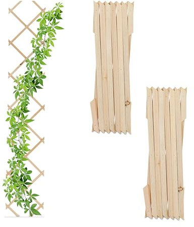 Relaxdays Grigliato in Legno per Rampicanti, 180x30 cm, Set 3 Tralicci Allungabili Piante da Giardino, Balcone, Naturale