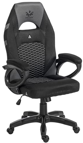 KRAKEN CHAIRS Sedia Gaming Tessuto Traspirante - Poltrona Gaming Ergonomica Con Inserti Mesh, Imbottitura Morbida, Funzione Dondolo E Gaslift, Sedia Ufficio Portata 130 kg, Nero-Grigio