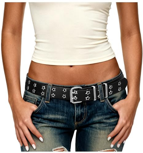 JasGood Punk bälte för kvinnor, Y2K bälte med dubbla hål med stjärnhål goth läderbälte för jeans cosplay hip hop kjol
