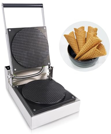 Amber Bake Commercial Waffle Cone Maker Digital Time & Temp Control, Heavy-Duty, Even Heat Cast-Aluminum Plates, for cafés