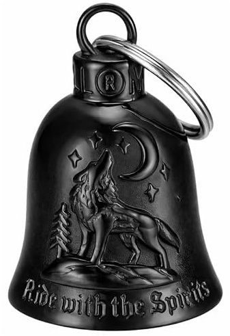 MOCY BELL - Campana Moto Lobo Ride with The Spirit - Guardian Bell Acero 316L Negro - Amuleto Motero