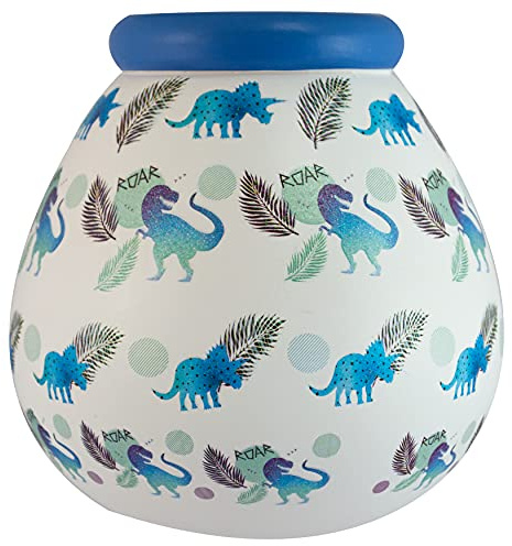 Pot of Dreams Hand Painted Dinosaur Kids Save And Smash Handcrafted Ceramic Money Box , Eco Freindly & Recyclable Piggy Bank , Perfect Decorative Gift and Save for New Toys & Video Games , One Size