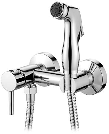 Ibergrif - Wandmontage WC-Bidet Handbrause Set mit Douche und Halter, Schlauch, Warmes und Kaltes Wasser, Chrom