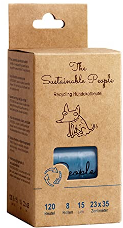 The Sustainable People TSP Recycling Hundekotbeutel - Blauer Engel zertifiziert - groß, auslaufsicher - Made in EU - 120 Stk - mind. 80% Post-Consumer-Rezyklat (PE) - stark (15µm) - Ausführung 23x33cm