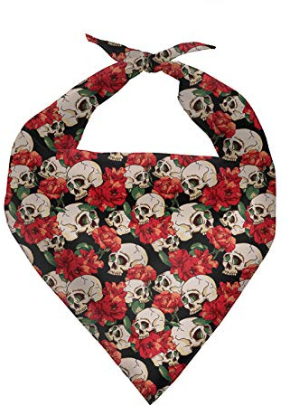 COEQINE Bandanas pour chien avec imprimé tête de mort pour filles et chiens de taille moyenne, Saint-Valentin, mouchoir triangulaire lavable, style floral, bavoirs quotidiens, foulard réglable rouge