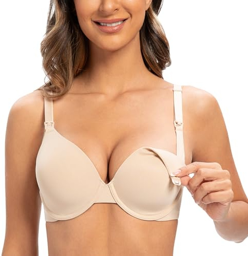 MELENECA Women's Breastfeeding Padded Plus Size Convertible Underwire Nursing Bra Pale Nude 34C