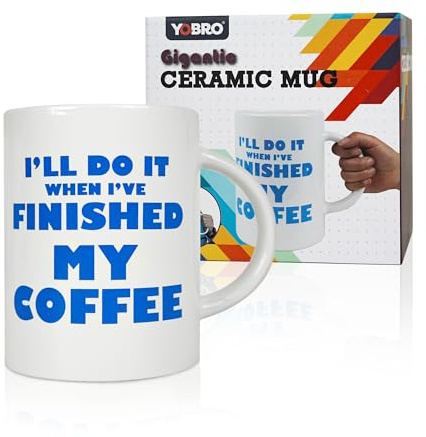 YOBRO White Elephant Gifts for Adults, Funny Gag Gifts for Coworkers, 67 oz Extra Large Ceramic Coffee Mug, Giant Funny Novelty Cup, Oversized Mug for Coffee Lovers, Blue