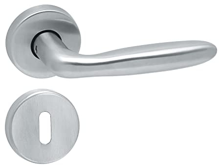 Aperit 49.342.02 Türbeschlag Modell CESENA BB - Edelstahl Drücker Paar mit Hochhaltefeder auf Rosetten 52mm - Edelstahl 304 matt gebürstet - Inkl. Montageschrauben und Montageschablone