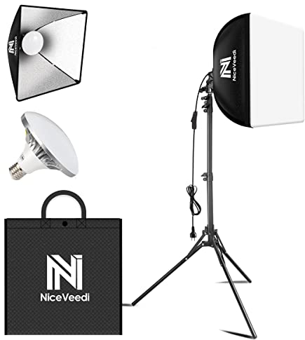 LED Softbox, Foco Fotografía 40 x 40 cm lámpara de fotografía con trípode de 160 cm y Bombilla LED 50 W/5400 K, iluminación Continua para fotografía/grabación de vídeo/transmisión en Vivo (1 Paquete)