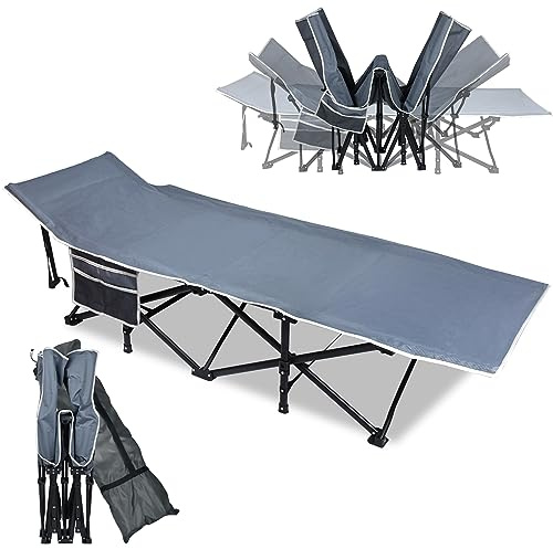 UISEBRT Lit de camping pliable portable avec sac de transport et poche latérale, chaise longue de camping stable en tissu Oxford, charge maximale : 250 kg, idéal pour l'intérieur et l'extérieur