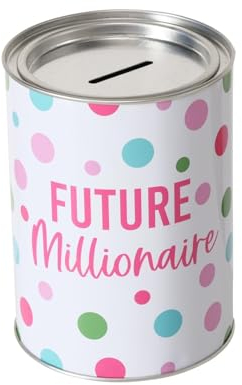 ReWu Spardose Sparschwein Schriftzug Future Millionaire - Deckel abnehmbar - Wiederverwendbar Metall Sparbüchse Geldgeschenk Geschenkidee Geldspardose Metallspardose 14 x 10 cm