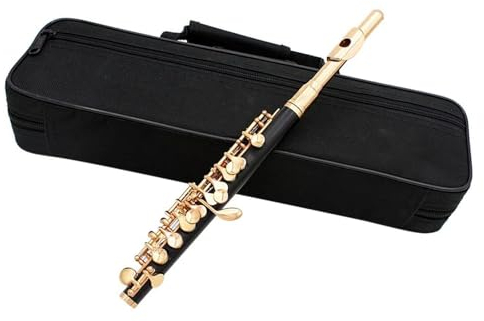 Professionelle Querflöte Vergoldete Tasten, Kupfernickel-Piccolo, C-Taste, Piccolo-Flöte Halber Größe Mit Gepolstertem Etui, Stoffstab