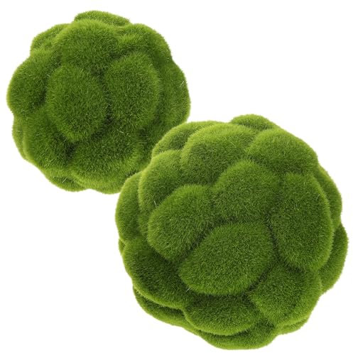 Cabilock Green Moss Balls Decorative Moss for Bowls Fillers 2pcs Artificial Centerpieces Topiary Balls Large and Small Faux Moss Rocks for Crafts Plants Home Tabletop Spring Party Decor